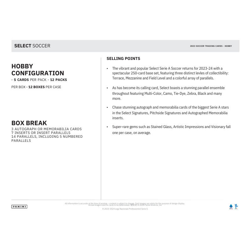 2023/24 Panini Select Serie A Soccer Hobby 12 Box Case