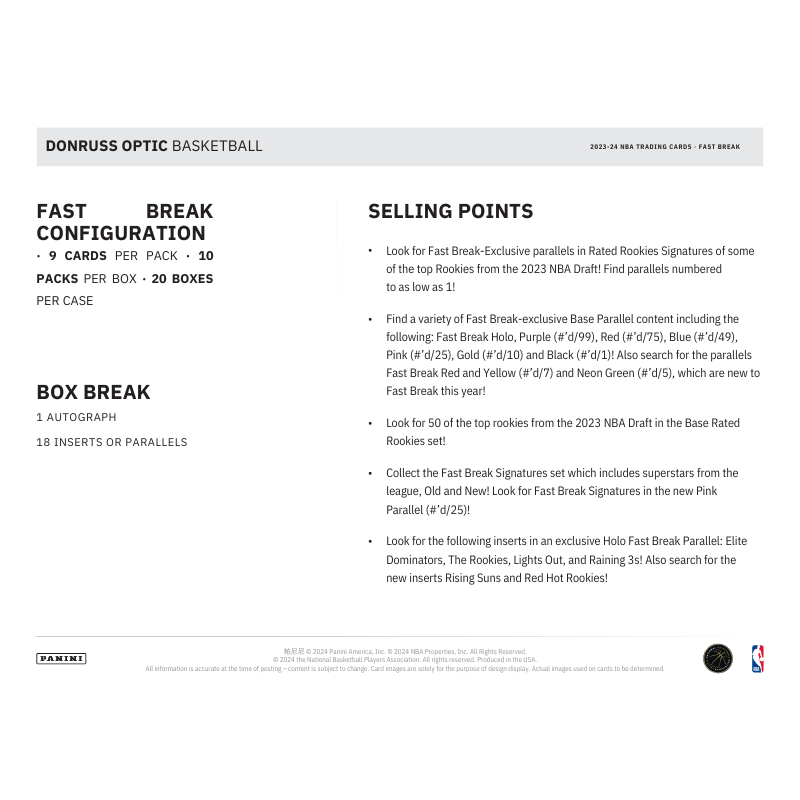 2023/24 Panini Donruss Optic Basketball Fast Break Box