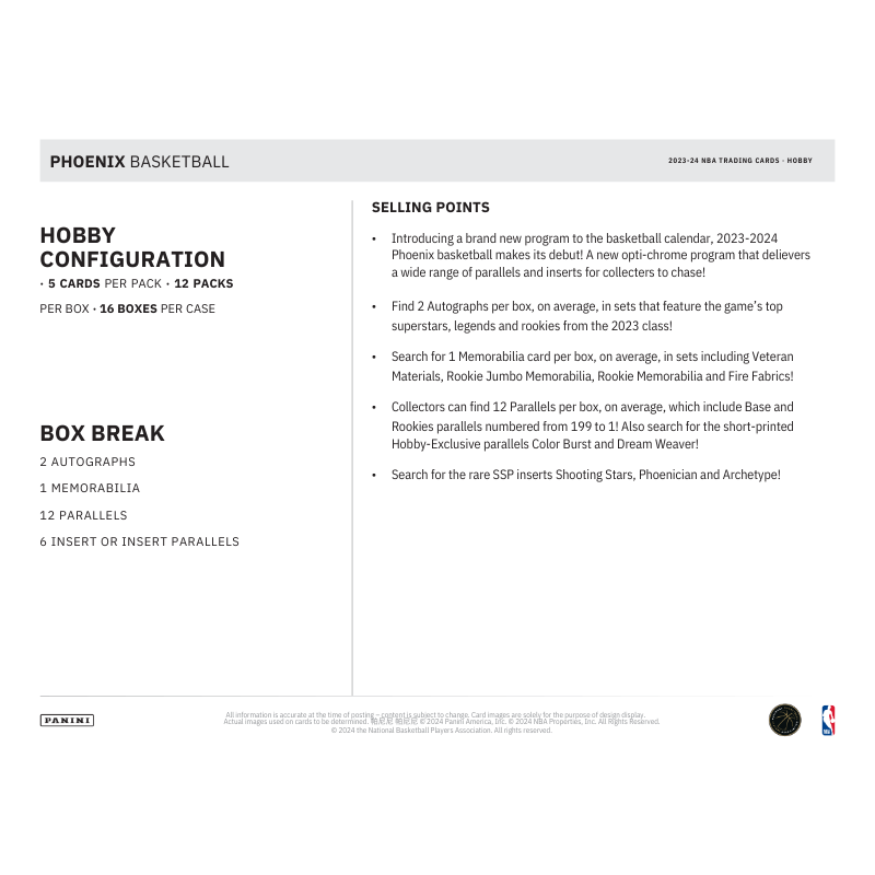 2023/24 Panini Phoenix Basketball Hobby Box