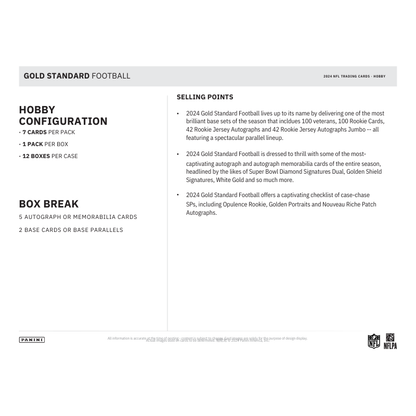 2024 Panini Gold Standard Football Hobby 12 Box Case