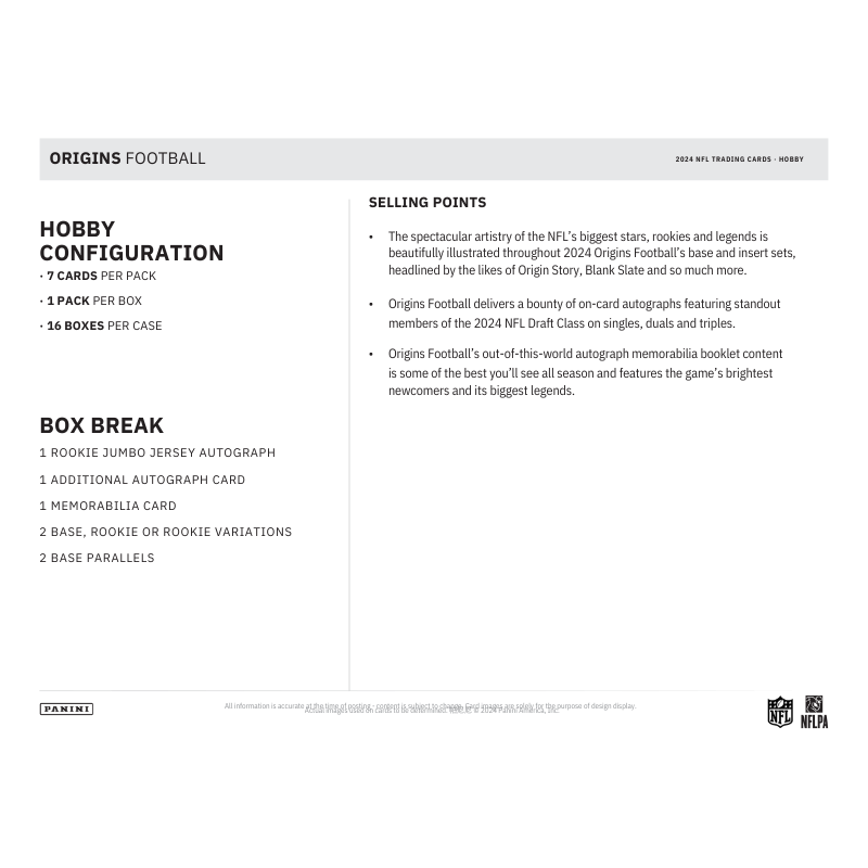 2024 Panini Origins Football Hobby 16 Box Case