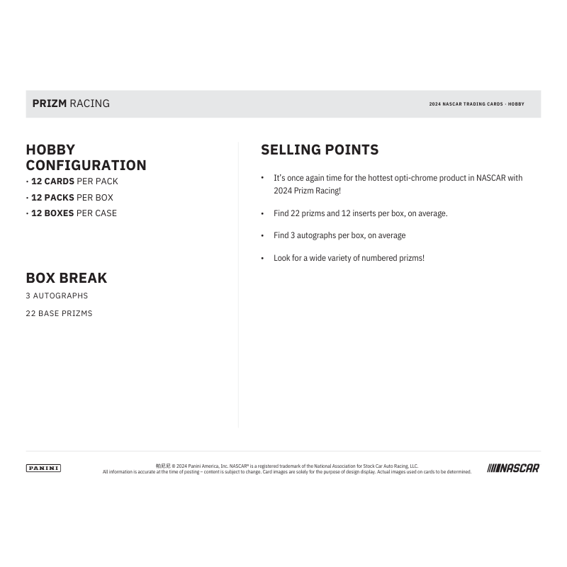2024 Panini Prizm Racing Hobby Box