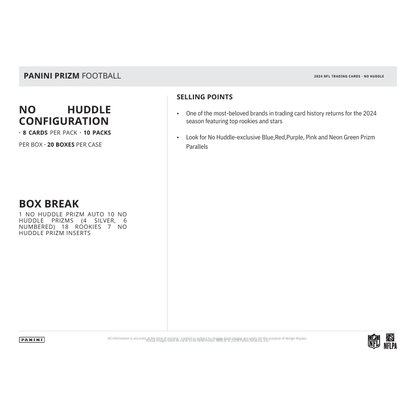2024 Panini Prizm Football No Huddle 20 Box Case