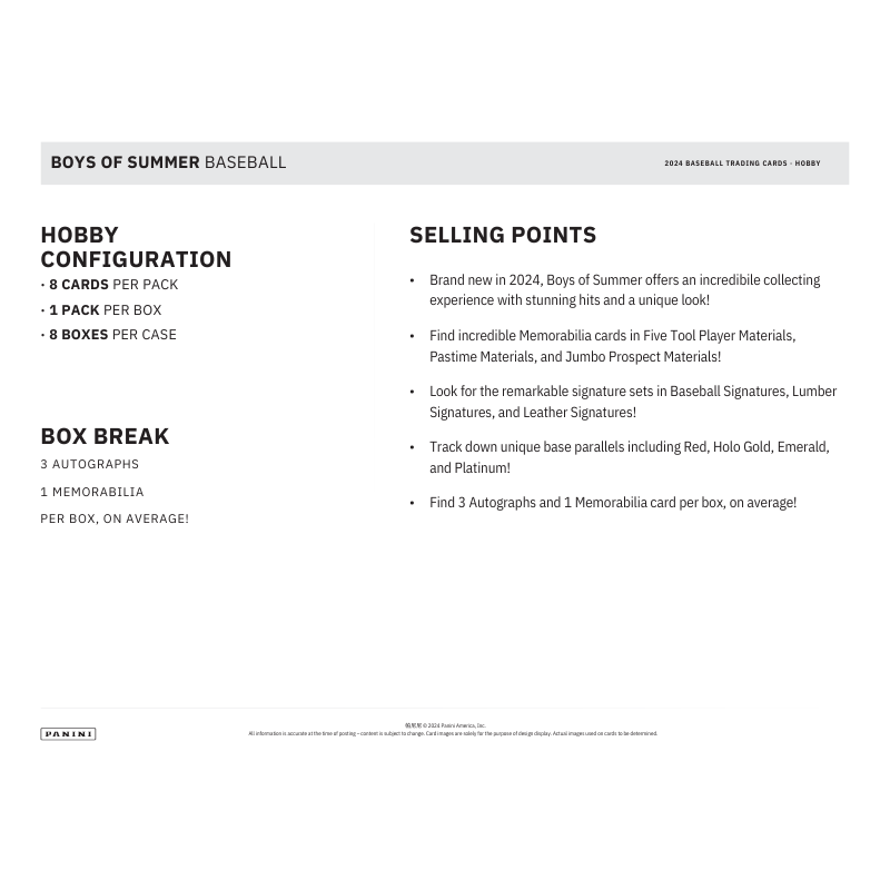 2024 Panini Boys of Summer Baseball Hobby 8 Box Case